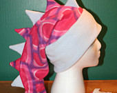 REDUCED 25% Pale Blue/Pink/Purple Hearts Fleece Dragon/Dinosaur Winter Ski Hat