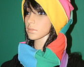 HAT/GLOVE COMBO Colorful Rainbow Hat Arm Warmers Fingerless Gloves Combo Fun Upcycled Stocking Cap