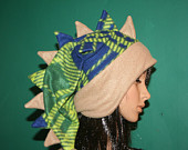 Green Brown Blue Plaid Dinosaur Dragon Tail Spiked Fleece Winter Stocking Hat