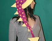 Extra Long Dragon Dinosaur Tail Yellow Purple Polka Dot Warm Fleece Winter Ski Hat