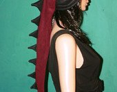 Extra Long Burgundry and Black Dragon Dinosaur Ski Hat Warm Winter Fun